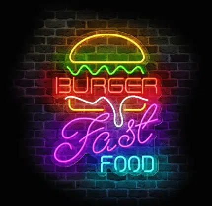 Neon reklamowy Burger Fast Food LED w barze szybkiej obsługi