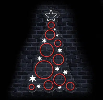 Neon LED choinka z gwiazdkami w witrynie sklepowej