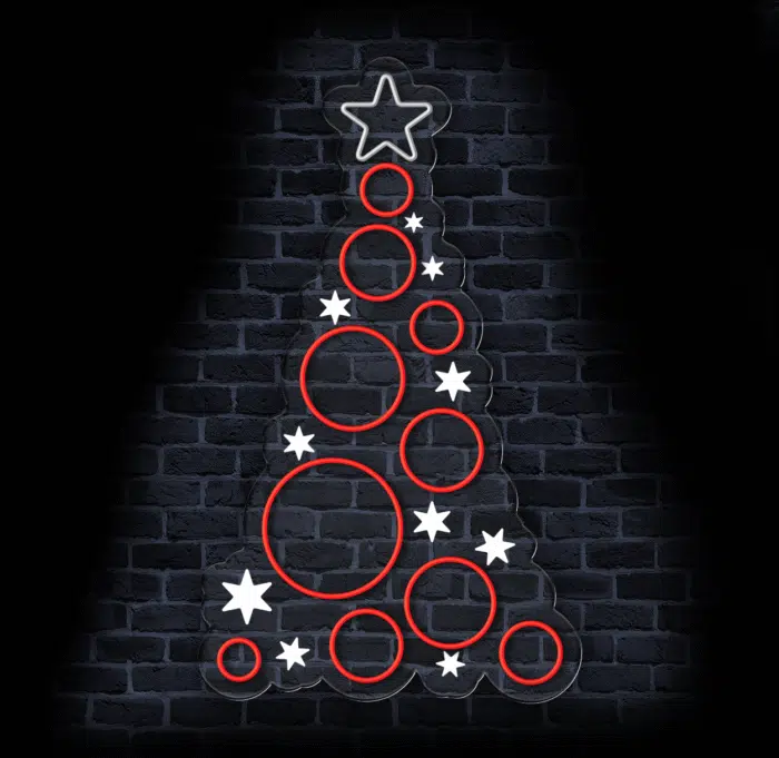 Neon LED choinka z gwiazdkami w witrynie sklepowej