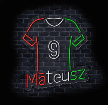Neon LED numer 9 ⚽ – detal koszulki piłkarskiej