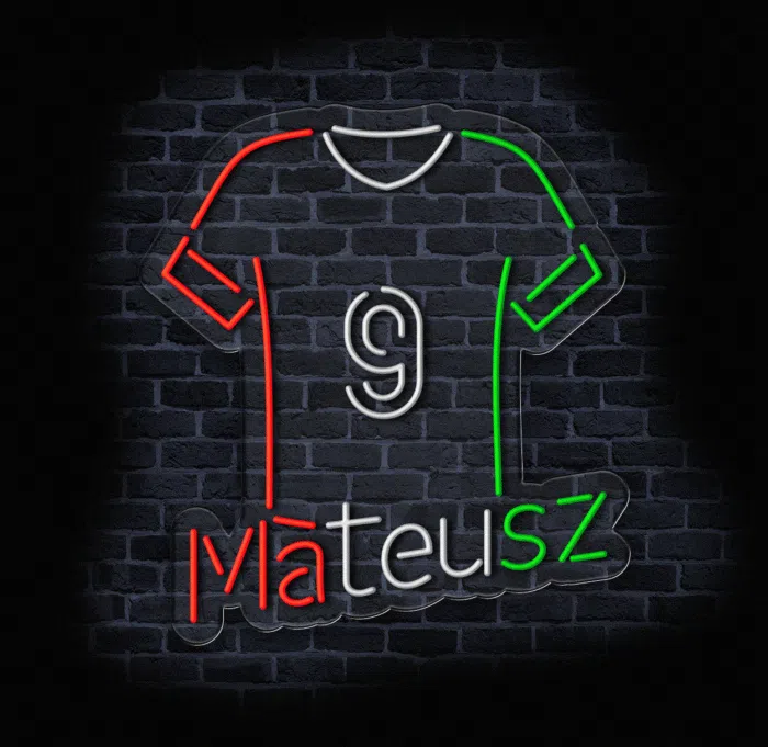 Neon LED numer 9 ⚽ – detal koszulki piłkarskiej