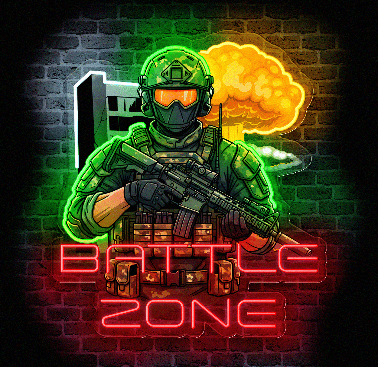 04 Neon gamingowy na ścianę „Battle Zone” 🎮 – LED-owa dekoracja dla gracza - obrazek 1