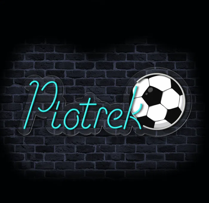 Sportowy neon LED piłka nożna na ścianę – personalizowany napis