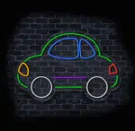 Neon na ścianę – samochód LED na tle cegły