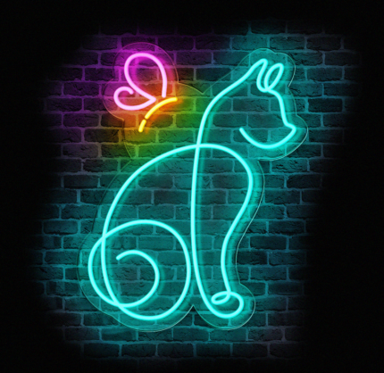 neon LED kot na prezent na ścianę