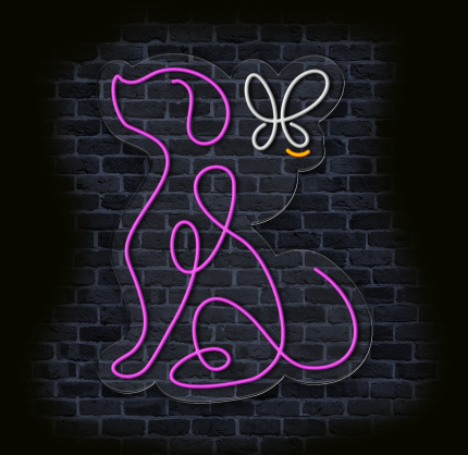 neon LED pies z motylem na ścianę do pokoju dziecięcego