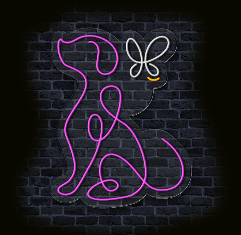 neon LED pies z motylem na ścianę do pokoju dziecięcego