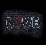 neon LOVE na ścianę z czerwonym sercem