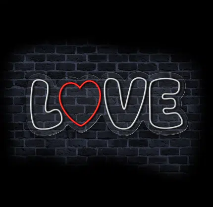 neon LOVE na ścianę z czerwonym sercem
