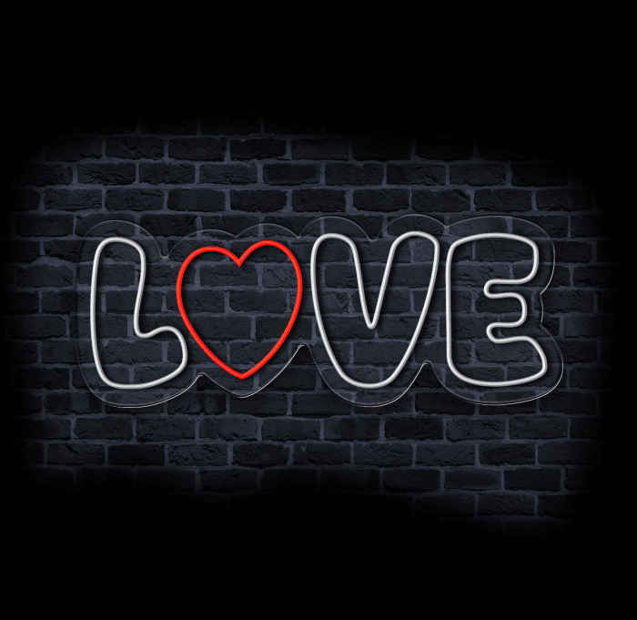 neon LOVE na ścianę z czerwonym sercem