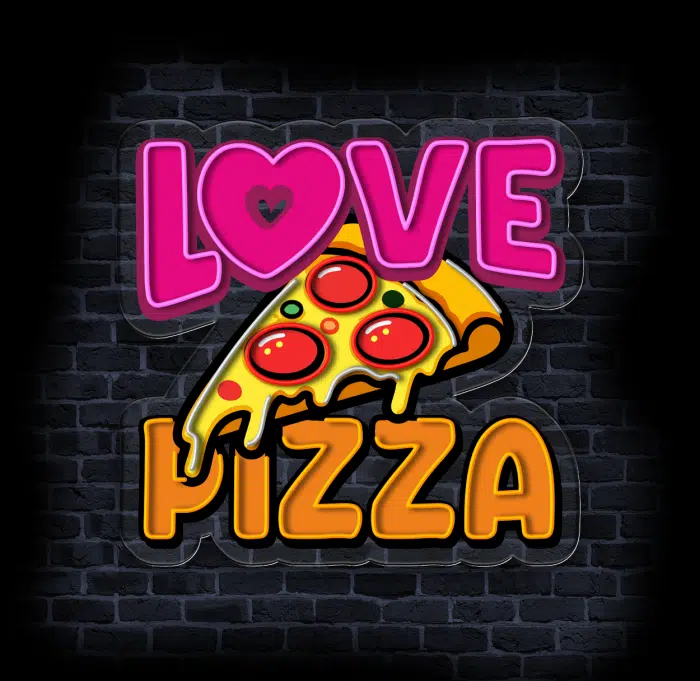 neon Love Pizza w pizzerii jako neon reklamowy