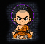 Neon mnich wojownik chibi LED – detal konturu i świecenia na ścianie