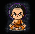 Neon mnich wojownik chibi LED – detal konturu i świecenia na ścianie