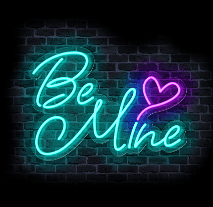 Neon Be Mine LED z sercem – detal świecenia na ścianie