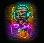 halloweenowy neon LED mummy DJ na ścianę w pokoju gracza