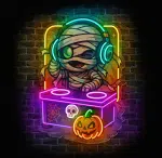 halloweenowy neon LED mummy DJ na ścianę w pokoju gracza