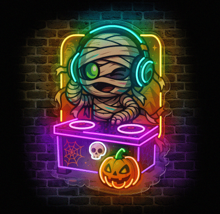 halloweenowy neon LED mummy DJ na ścianę w pokoju gracza