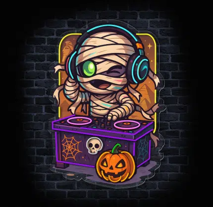 neon gamingowy na ścianę z mumią DJ