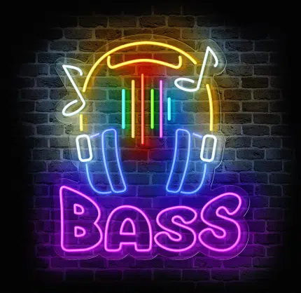 neon na ścianę BASS z motywem słuchawek LED