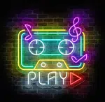 neon LED kaseta PLAY na ścianie