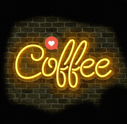 neon coffee led na ścianę w kawiarni