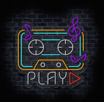 neon kaseta magnetofonowa LED retro