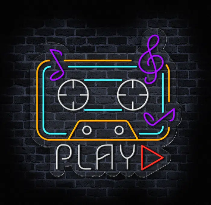 neon kaseta magnetofonowa LED retro