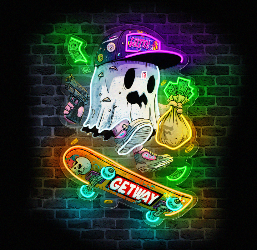 neon na ścianę chibi duch LED street art