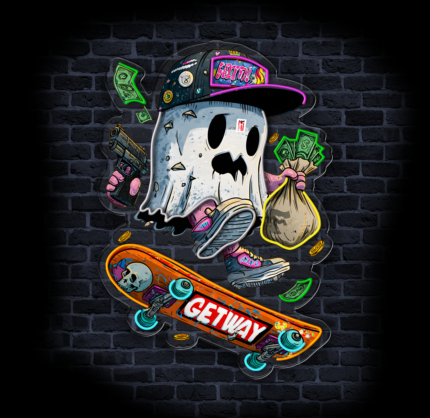 neon chibi duch na deskorolce LED gaming street