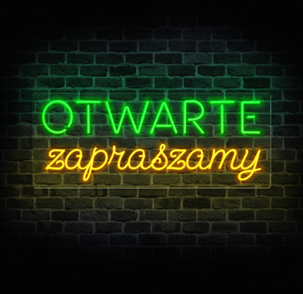 Neon Otwarte Zapraszamy LED zielony żółty CraftNeon szyld dla lokalu
