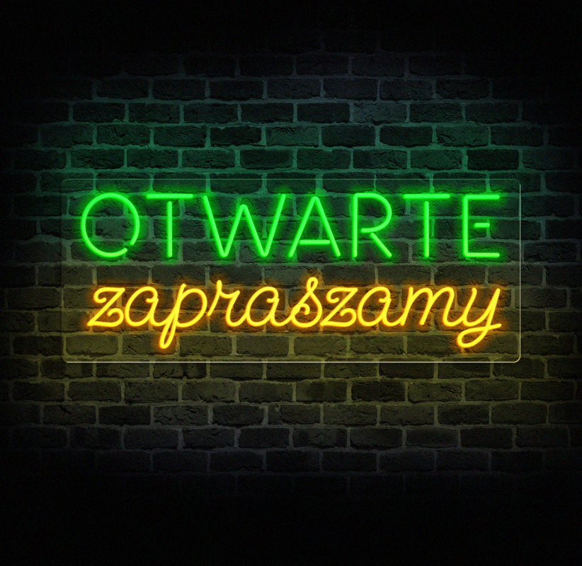 Neon Otwarte Zapraszamy LED zielony żółty CraftNeon szyld dla lokalu