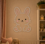 neon dziecięcy na ścianę króliczek LED z różowymi detalami