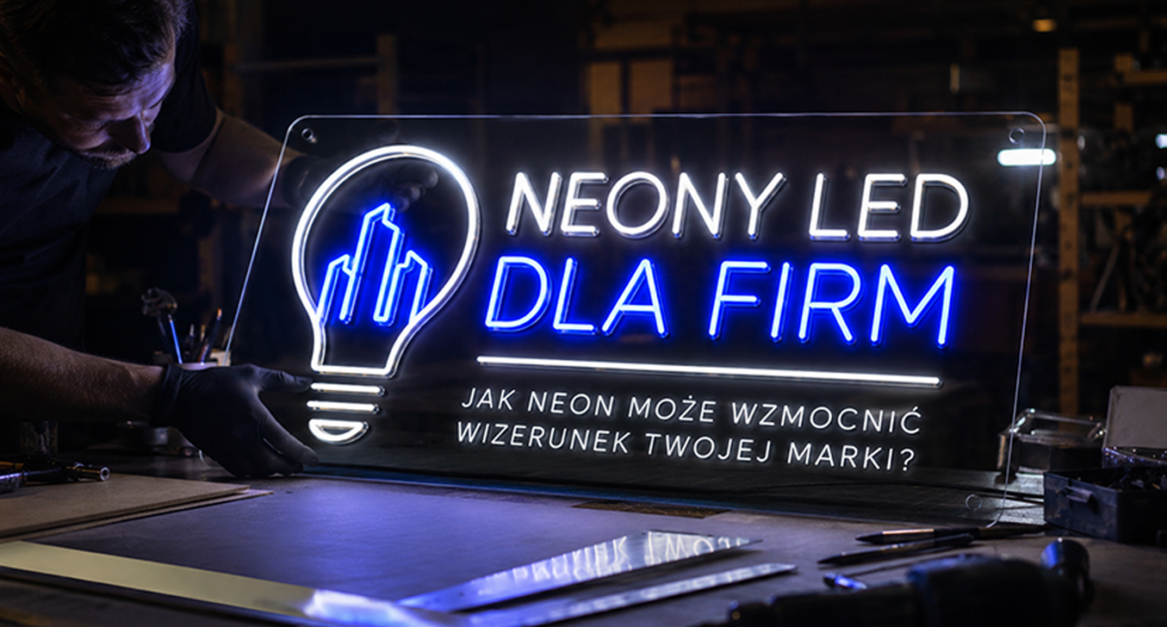 Neony LED dla firm na plexi w pracowni reklamowej jako nowoczesna reklama świetlna na zamówienie
