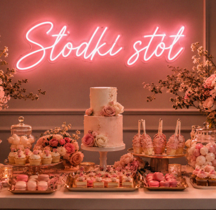 Neon Słodki stół różowy 100x35 cm