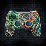 Neonowy pad do gry z grafiką smoka fantasy na ścianę