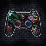 Mroczny pad gamingowy fantasy z motywem potwora i mieczy