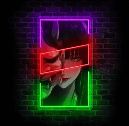 Neon LED Oni Shadow z maską oni i postacią anime