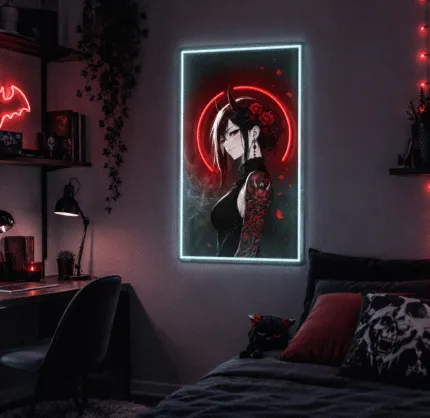 neon LED Akuma Rose w pokoju gamingowym 60x35 cm