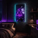 Neon anime z maską kitsune w pokoju młodzieżowym