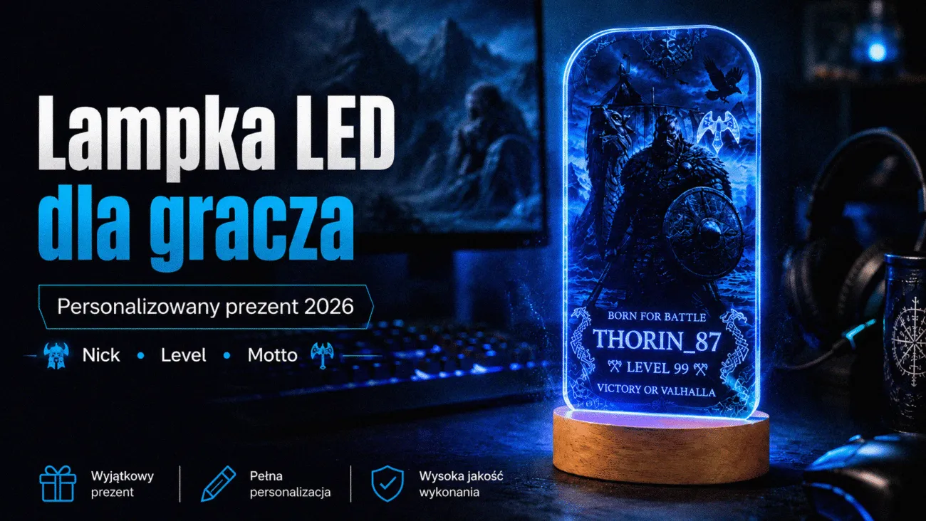 Personalizowana lampka LED dla gracza z nickiem, levelem i mottem