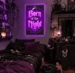 Gotycki neon LED Born of the Night w pokoju fanki stylu goth