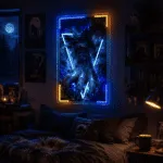 Neon Ookami Yasha wiszący w pokoju fana anime i dark fantasy