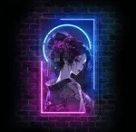 Neon anime gejsza na ścianę LED – grafika 60 × 35 cm