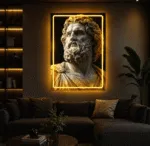 Neon z marmurowym popiersiem na ścianie w eleganckim salonie