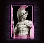 Neon na ścianę Achilles z marmurową postacią greckiego wojownika i różowym podświetleniem LED
