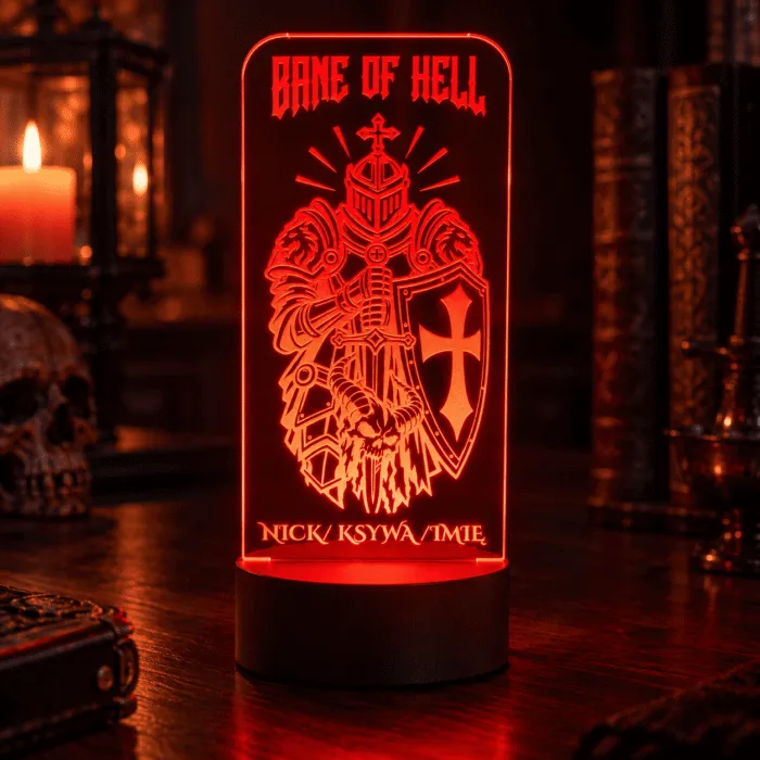 Prezent dla gracza – lampka LED Bane of Hell z grawerem nicku na podstawce RGB
