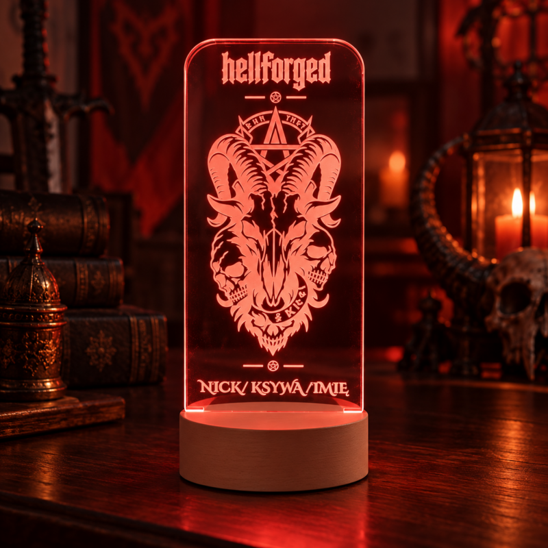 Personalizowana lampka LED Hellforged z czerwonym podświetleniem i grawerem