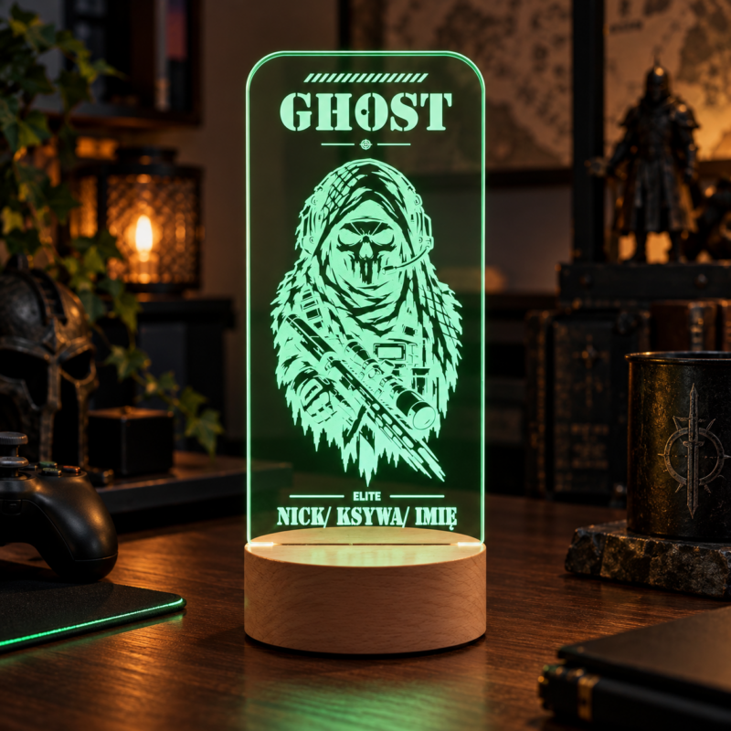 Lampka LED gamingowa Ghost Elite z zielonym podświetleniem i grawerem