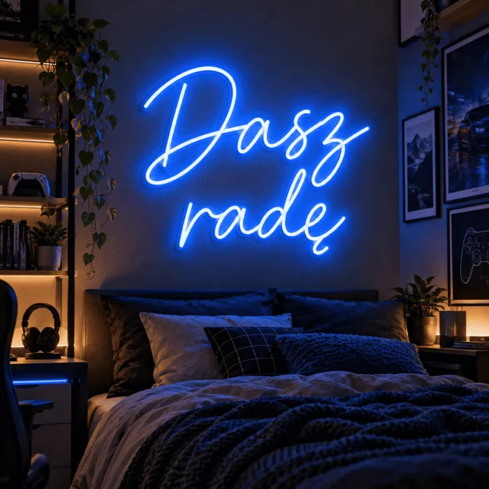 Neon motywacyjny „Dasz radę” – różowy napis LED na ścianę - obrazek 2