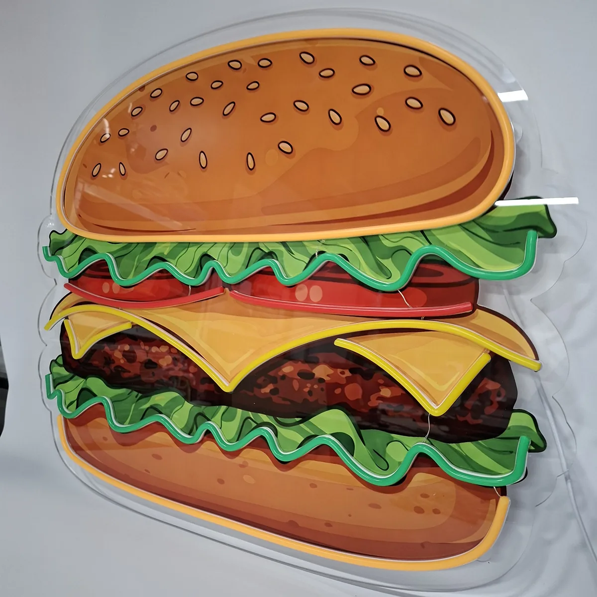 Neon LED burger z nadrukiem UV na plexi